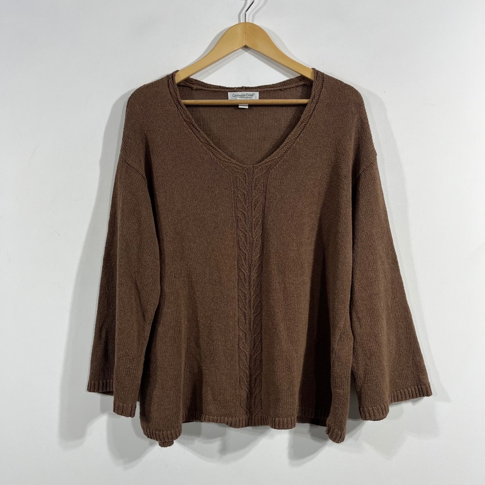Coldwater Creek Cottagecore Old Money Linen Cotton Cable Knit Sweater Size Large